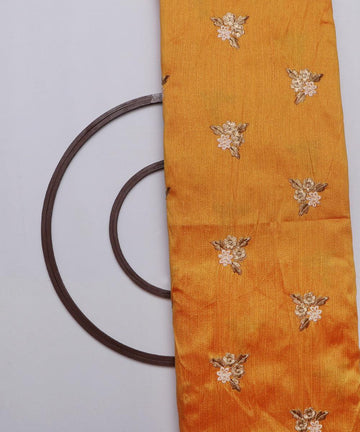 mustard white zari embroidery malbari raw silk fabric at104 5855